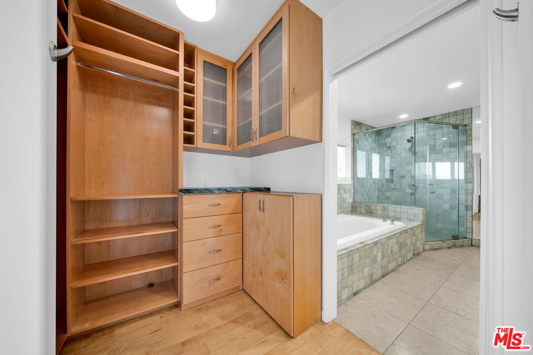Bathroom, Glass Shower, Interior, Recessed Lighting, Wood Texture Flooring