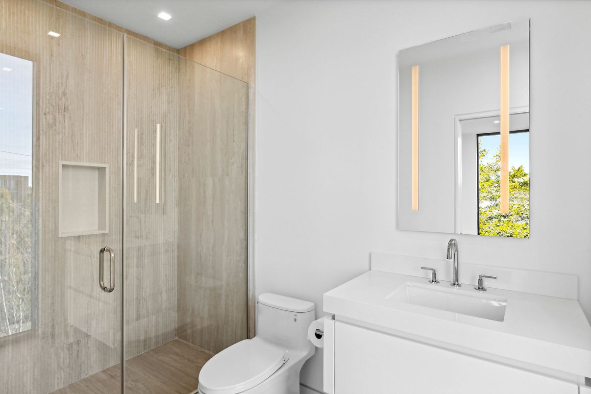 Bathroom, Glass Shower, Interior, Recessed Lighting