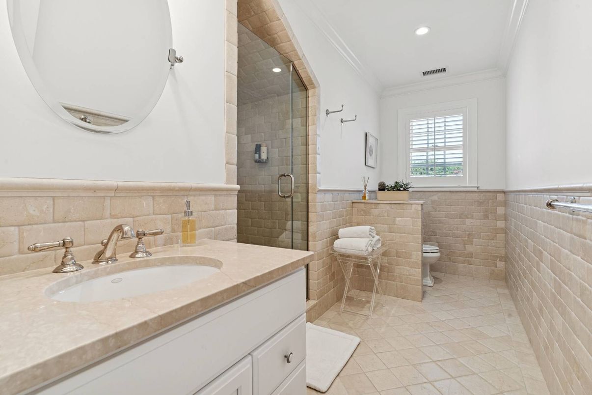 Bathroom, Glass Shower, Interior, Recessed Lighting