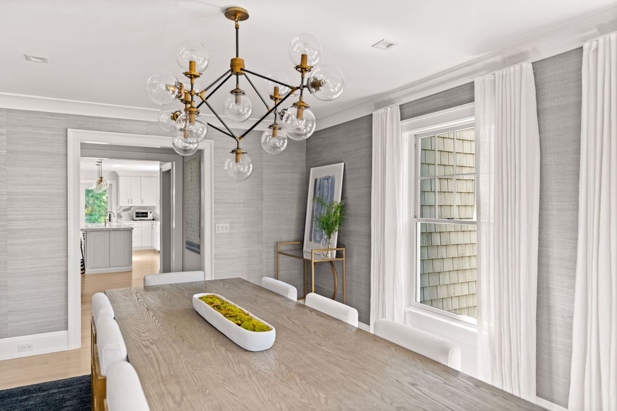 Dining room, Interior, Pendant Lights, Wood Texture Flooring