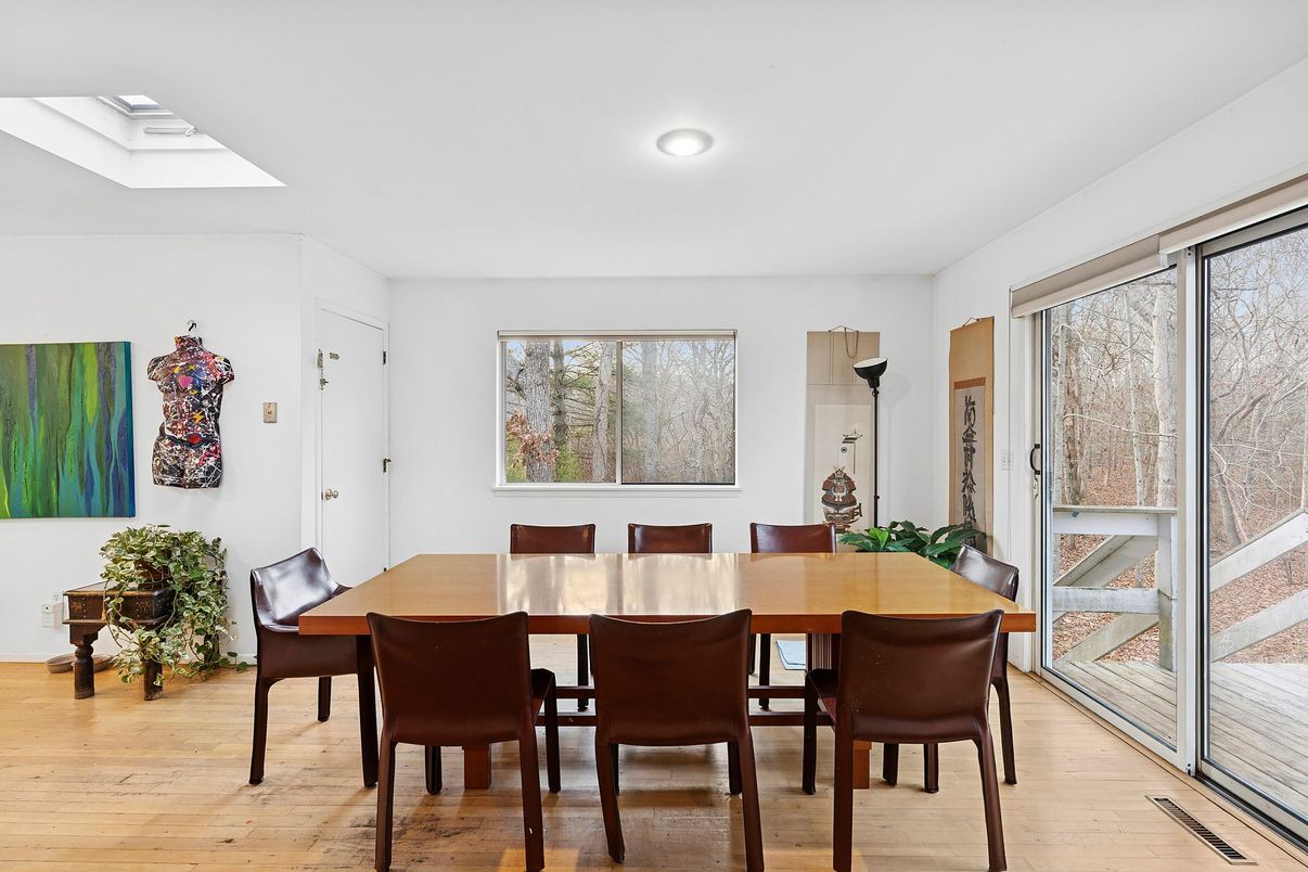 Dining room, Interior, Recessed Lighting, Wood Texture Flooring