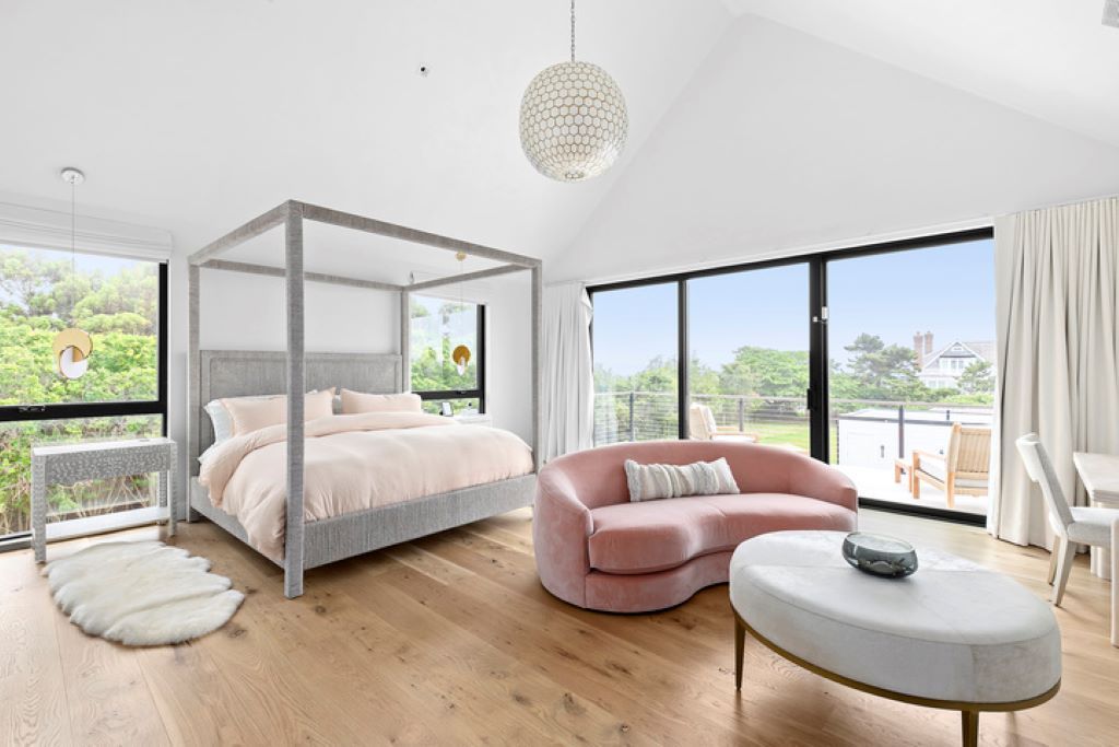 Bedroom, Interior, Pendant Lights, Wood Texture Flooring