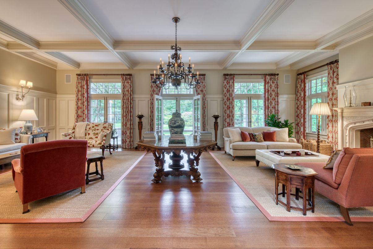 Chandelier, Fireplace, Interior, Living room, Wood Texture Flooring
