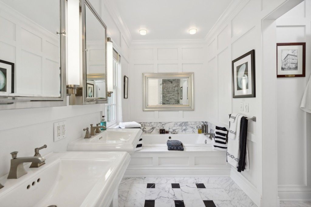 Bathroom, Dual Sink Vanities, Interior, Marble, Recessed Lighting