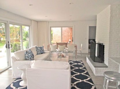 Dining room, Fireplace, Interior, Living room, Recessed Lighting, Wood Texture Flooring