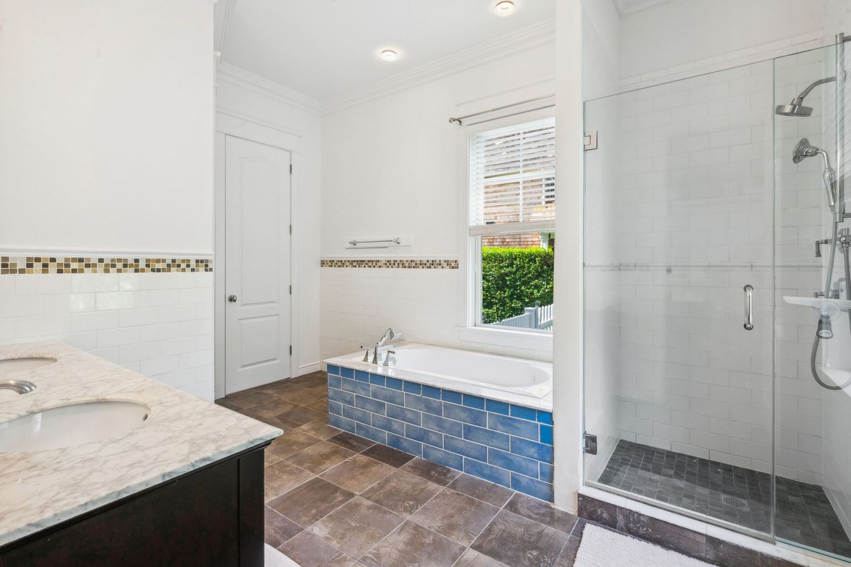 Bathroom, Dual Sink Vanities, Glass Shower, Interior, Recessed Lighting