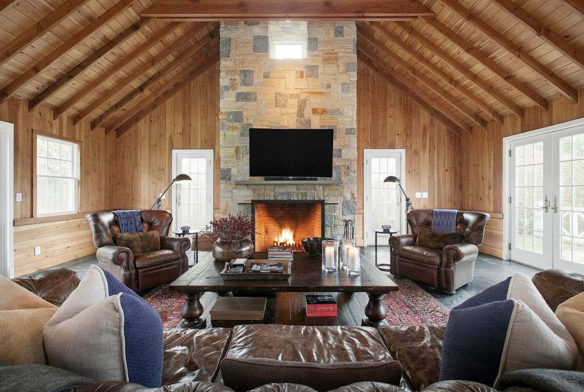 Fireplace, Interior, Living room, Stone Walls, Wooden Beams, Wooden Ceilings, Wood Texture Flooring, Wooden Walls