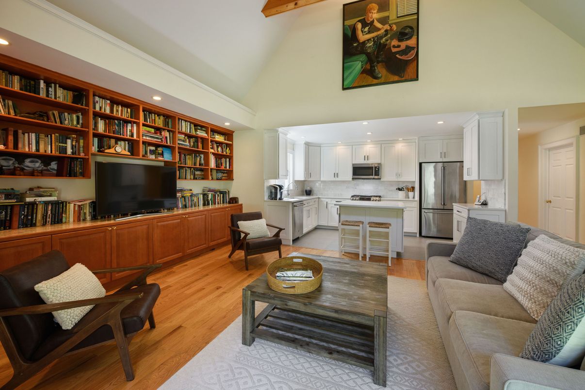 Interior, Kitchen, Living room, Recessed Lighting, Stainless Steel Appliances, Wood Texture Flooring