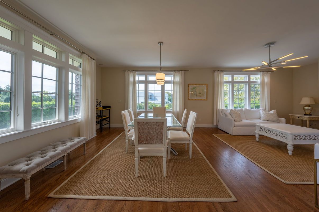 Dining room, Interior, Living room, Pendant Lights, Wood Texture Flooring