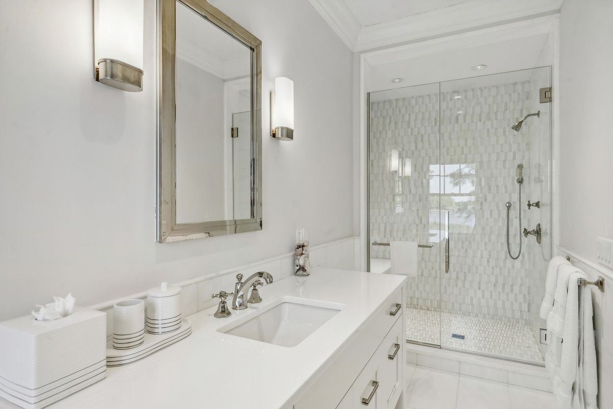 Bathroom, Glass Shower, Interior, Recessed Lighting