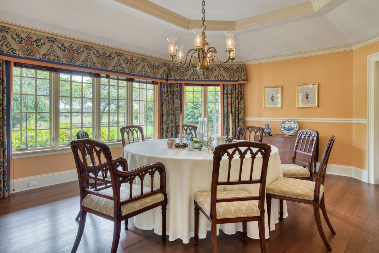 Chandelier, Dining room, Interior, Wood Texture Flooring