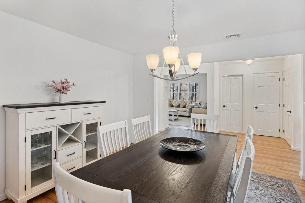 Chandelier, Dining room, Interior, Wood Texture Flooring