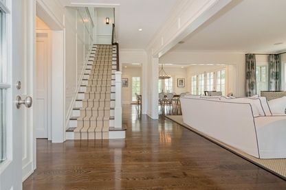 Interior, Living room, Pendant Lights, Recessed Lighting, Wood Texture Flooring
