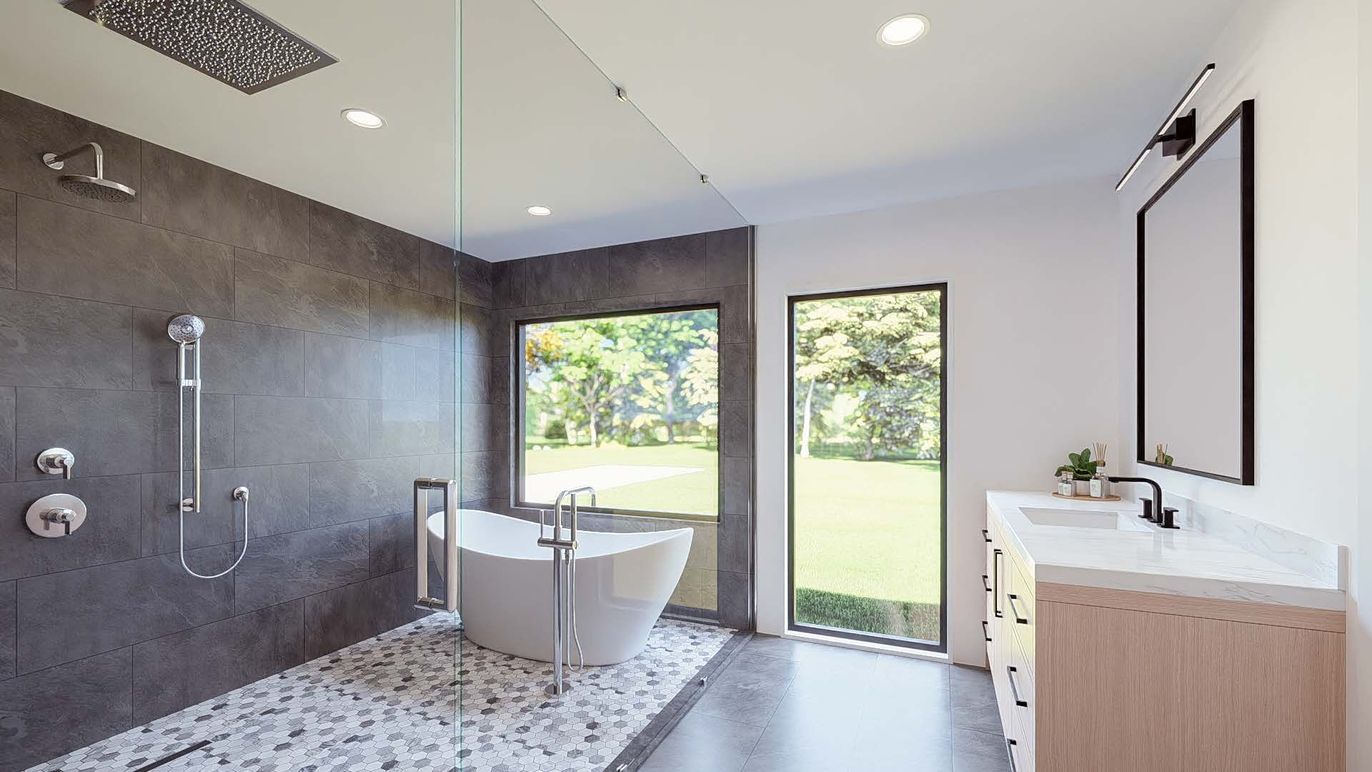 Bathroom, Dual Sink Vanities, Free Standing Baths, Glass Shower, Interior, Recessed Lighting