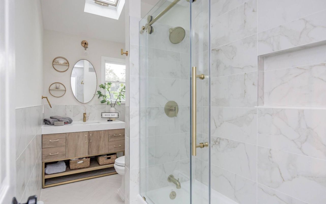 Bathroom, Glass Shower, Interior, Marble Walls