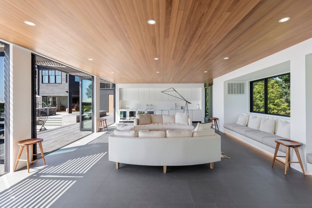 Interior, Living room, Recessed Lighting, Wooden Ceilings