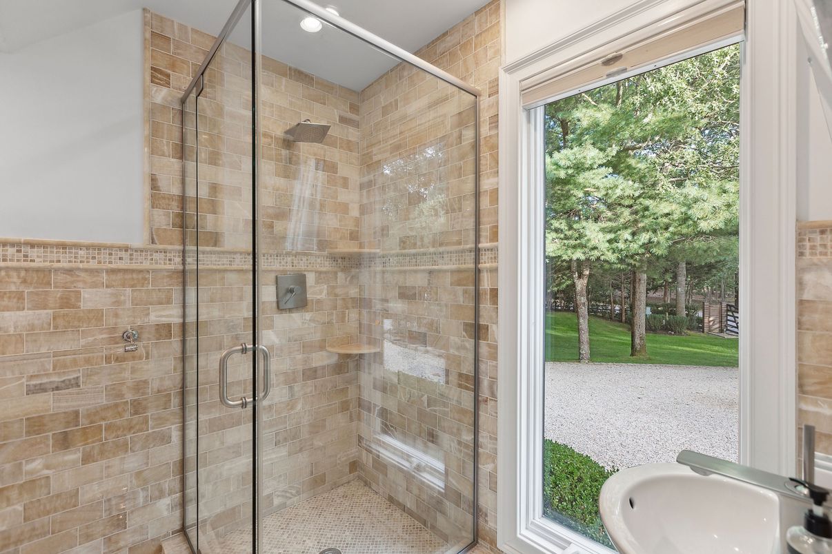 Bathroom, Glass Shower, Interior, Stone Walls
