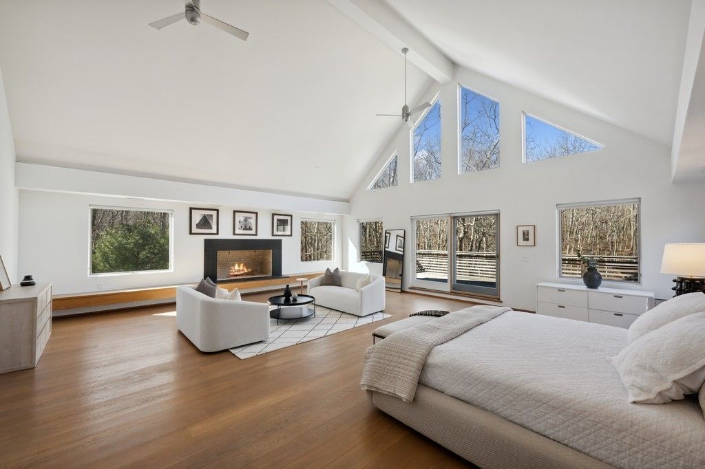 Bedroom, Fireplace, Interior, Living room, Wood Texture Flooring