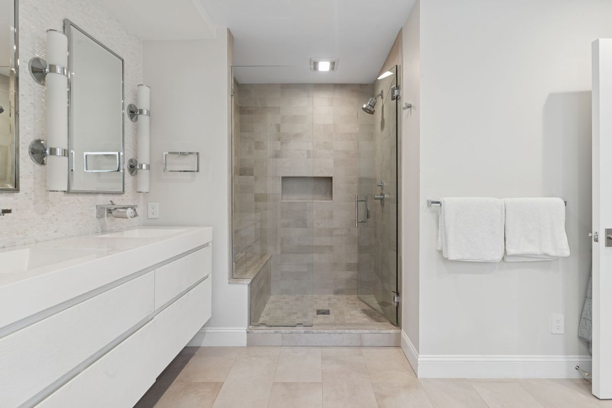 Bathroom, Glass Shower, Interior, Recessed Lighting