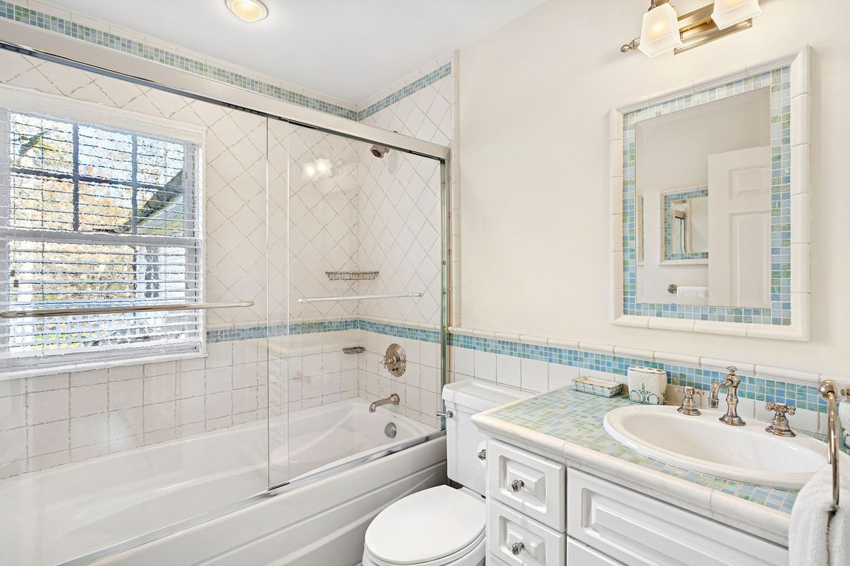 Bathroom, Glass Shower, Interior, Recessed Lighting, Tile Countertops