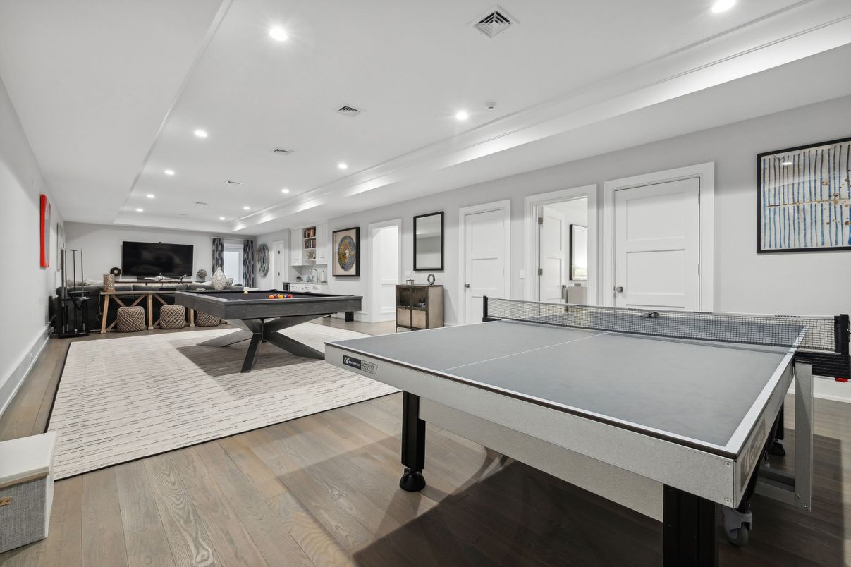 Billiard Table, Game Room, Interior, Recessed Lighting, Wood Texture Flooring