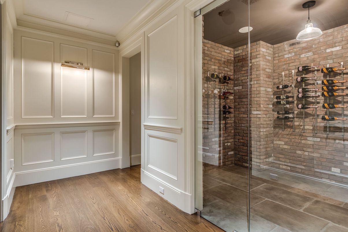 Interior, Pendant Lights, Stone Walls, Wine Storage, Wood Texture Flooring