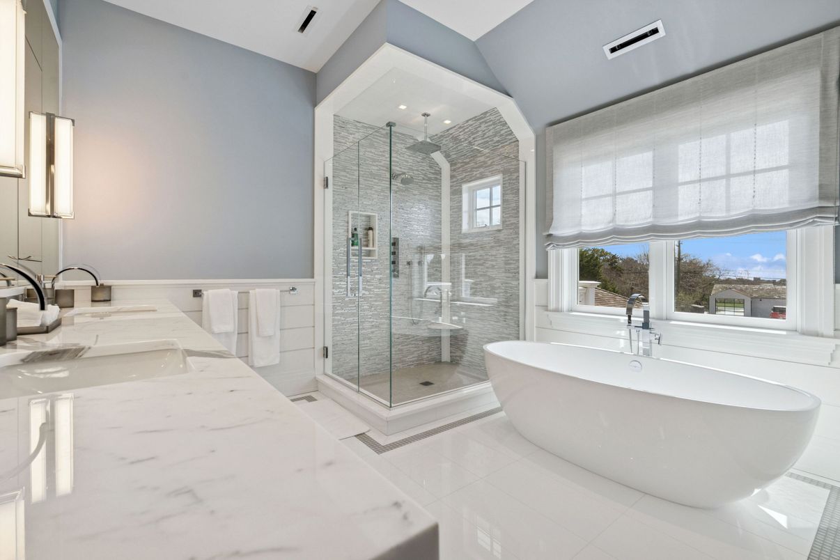 Bathroom, Dual Sink Vanities, Free Standing Baths, Glass Shower, Interior, Recessed Lighting