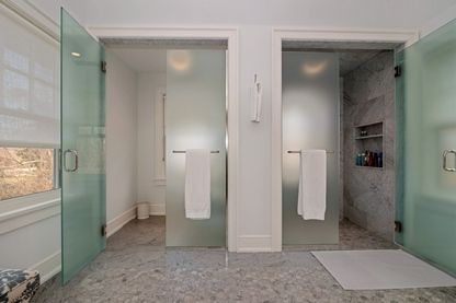 Bathroom, Glass Shower, Interior, Recessed Lighting