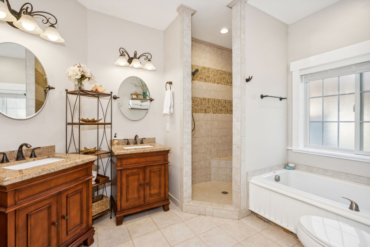 Bathroom, Dual Sink Vanities, Glass Shower, Interior, Recessed Lighting