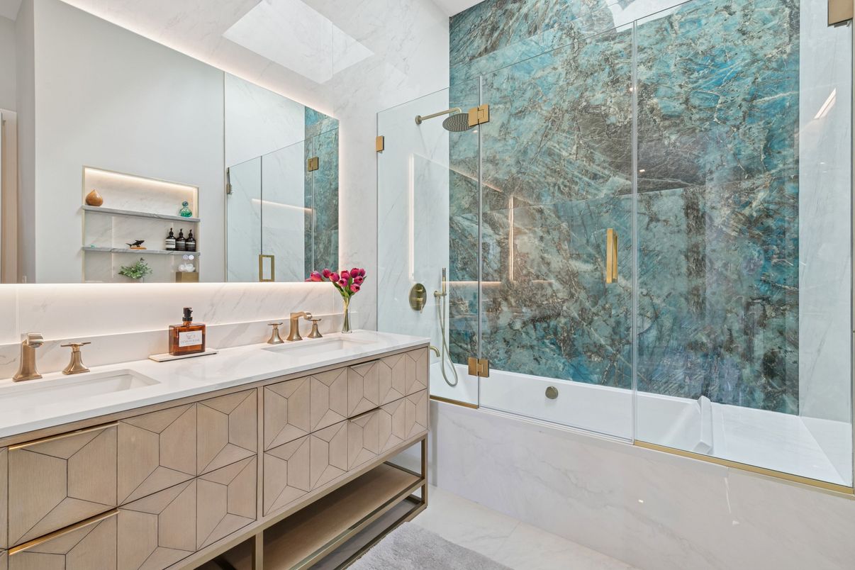 Bathroom, Glass Shower, Interior, Marble Walls