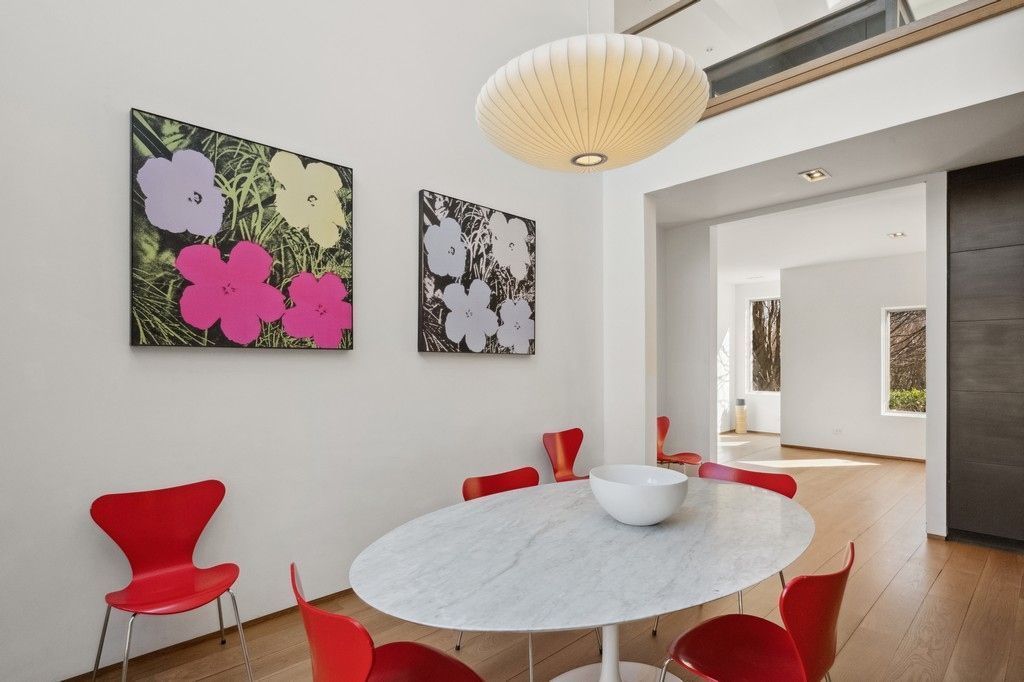 Dining room, Interior, Recessed Lighting, Wood Texture Flooring