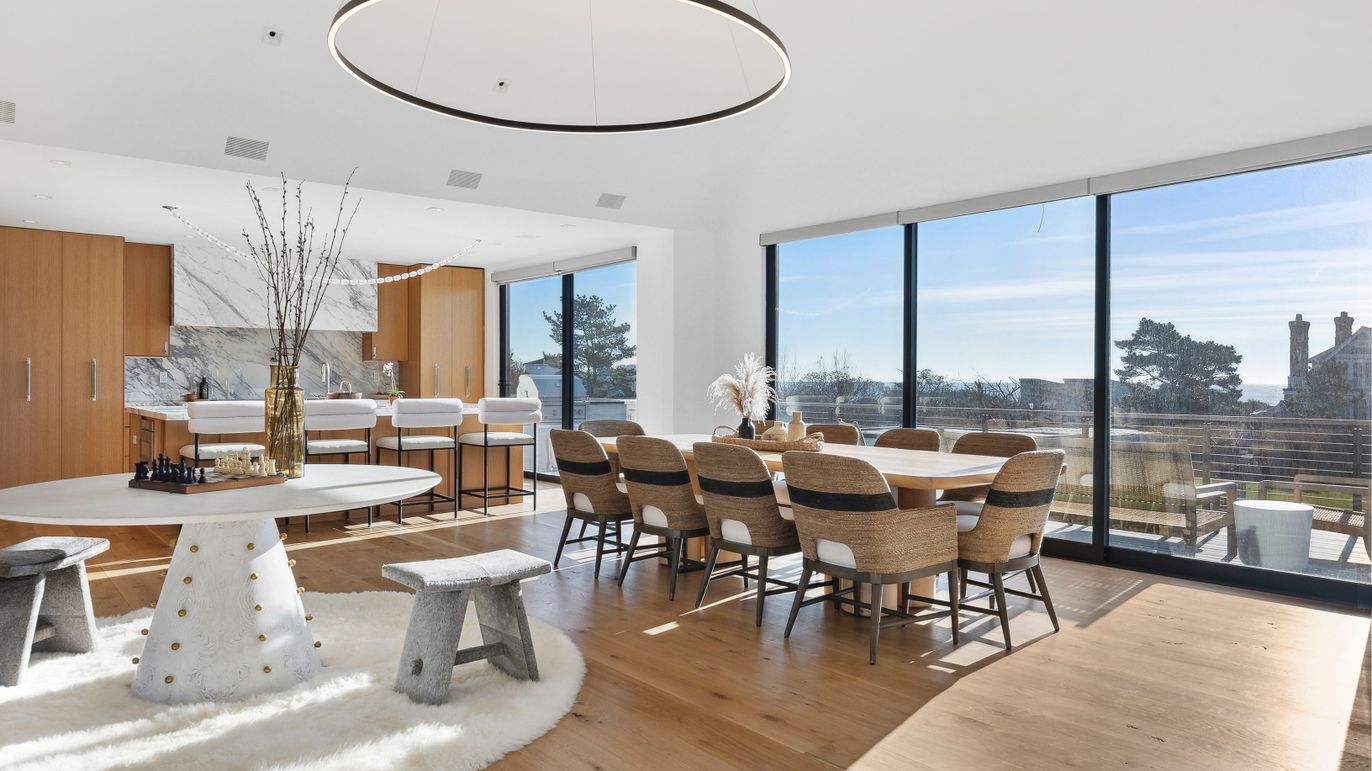 Dining room, Interior, Recessed Lighting, Wood Texture Flooring