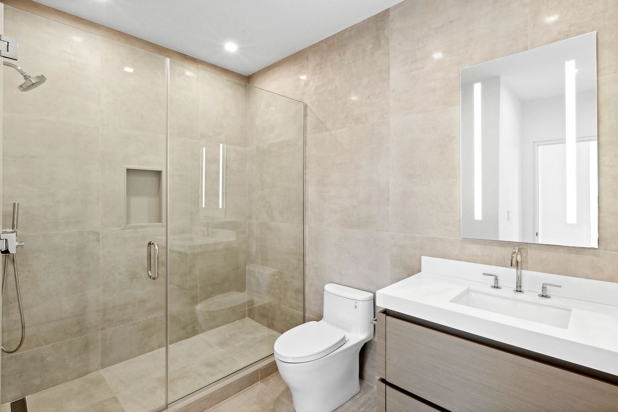 Bathroom, Glass Shower, Interior, Recessed Lighting
