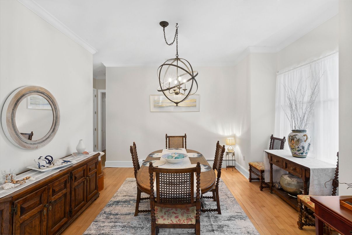 Dining room, Interior, Pendant Lights, Wood Texture Flooring