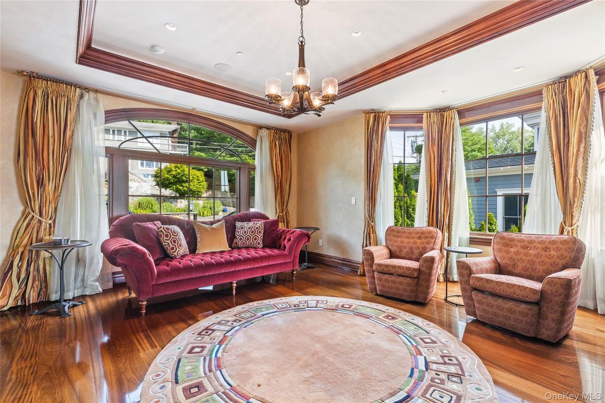 Chandelier, Interior, Living room, Recessed Lighting, Wood Texture Flooring