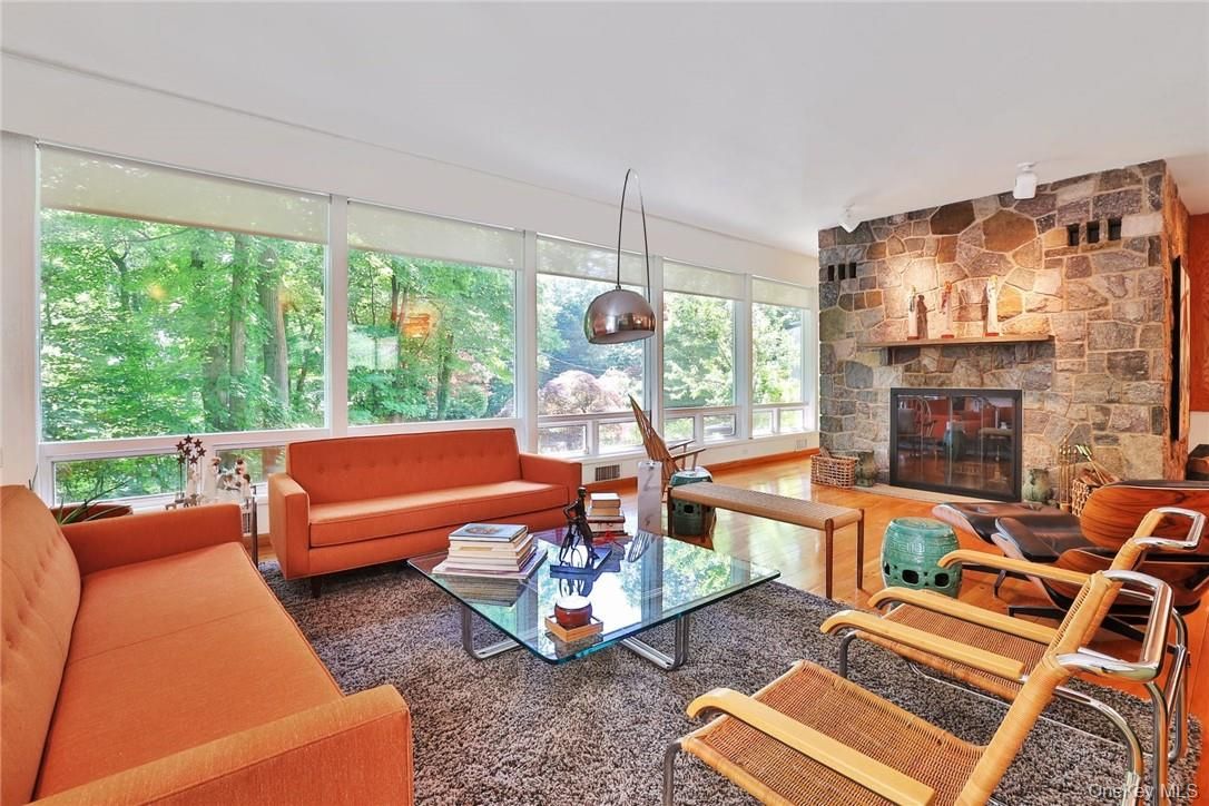 Fireplace, Interior, Living room, Pendant Lights, Stone Walls