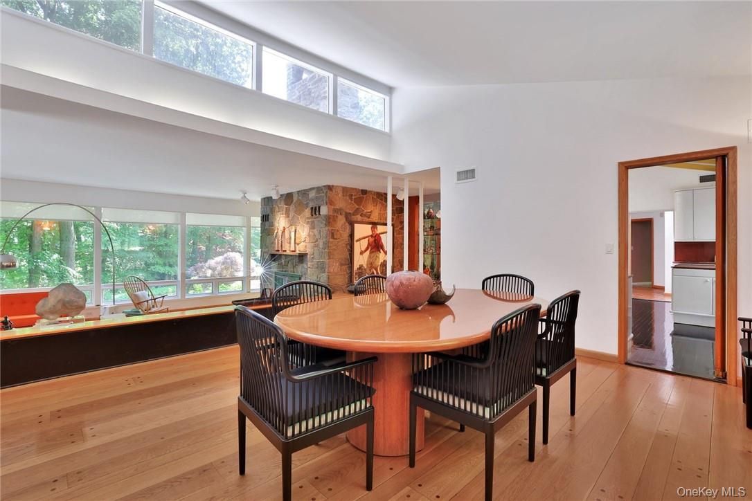 Dining room, Interior, Stone Walls, Wood Texture Flooring