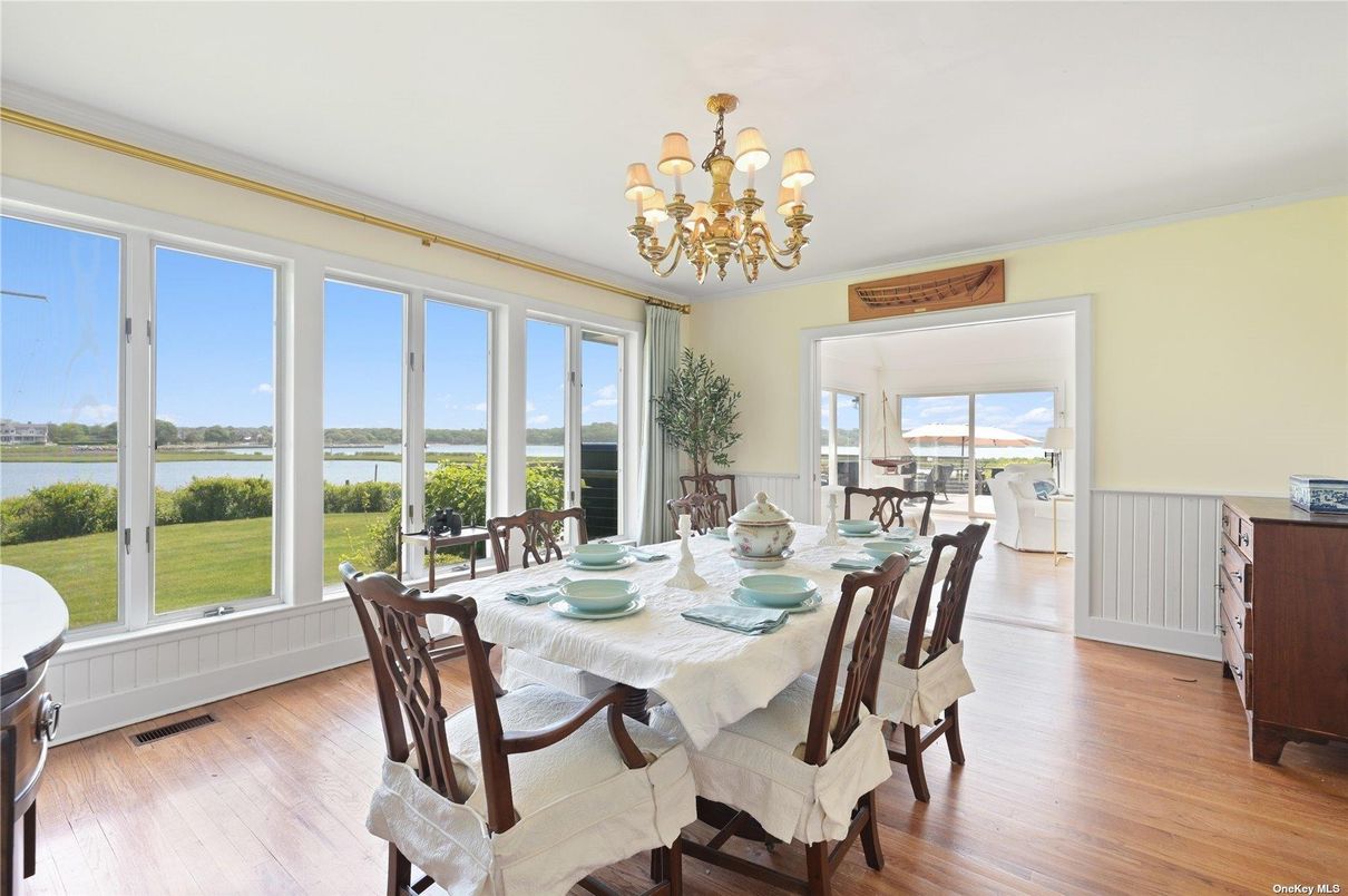 Chandelier, Dining room, Interior, Water, Wood Texture Flooring