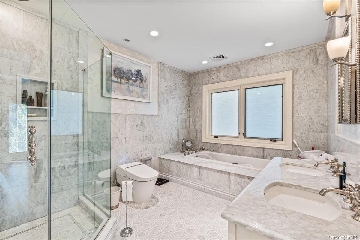 Bathroom, Dual Sink Vanities, Glass Shower, Interior, Recessed Lighting