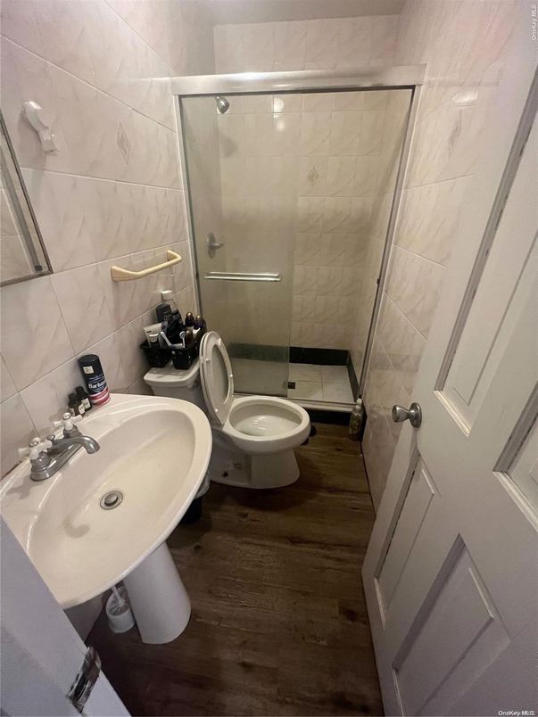 Bathroom, Glass Shower, Interior, Wood Texture Flooring