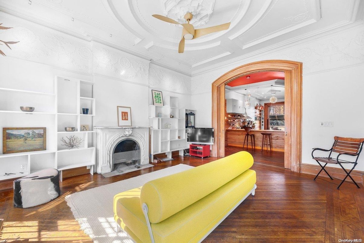 Fireplace, Interior, Pendant Lights, Wood Texture Flooring