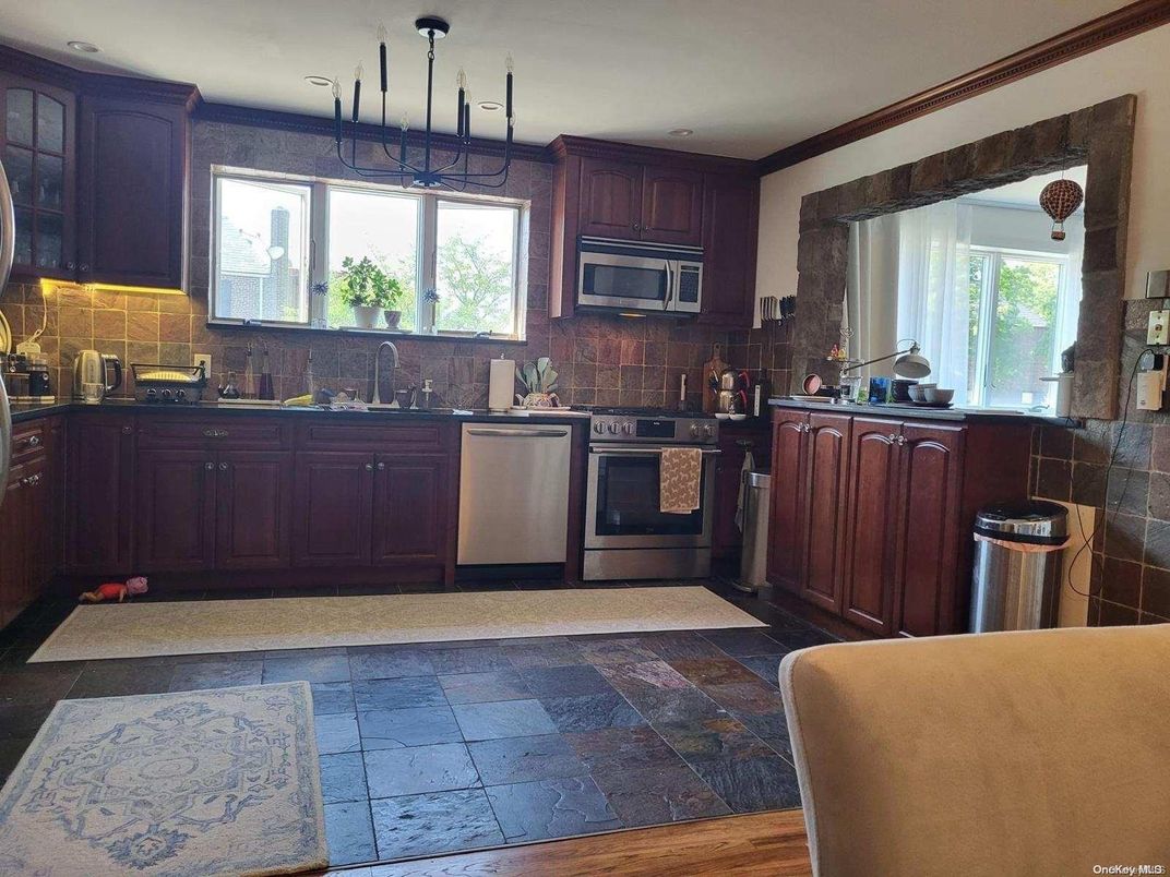 Interior, Kitchen, Pendant Lights, Stainless Steel Appliances, Wood Texture Flooring