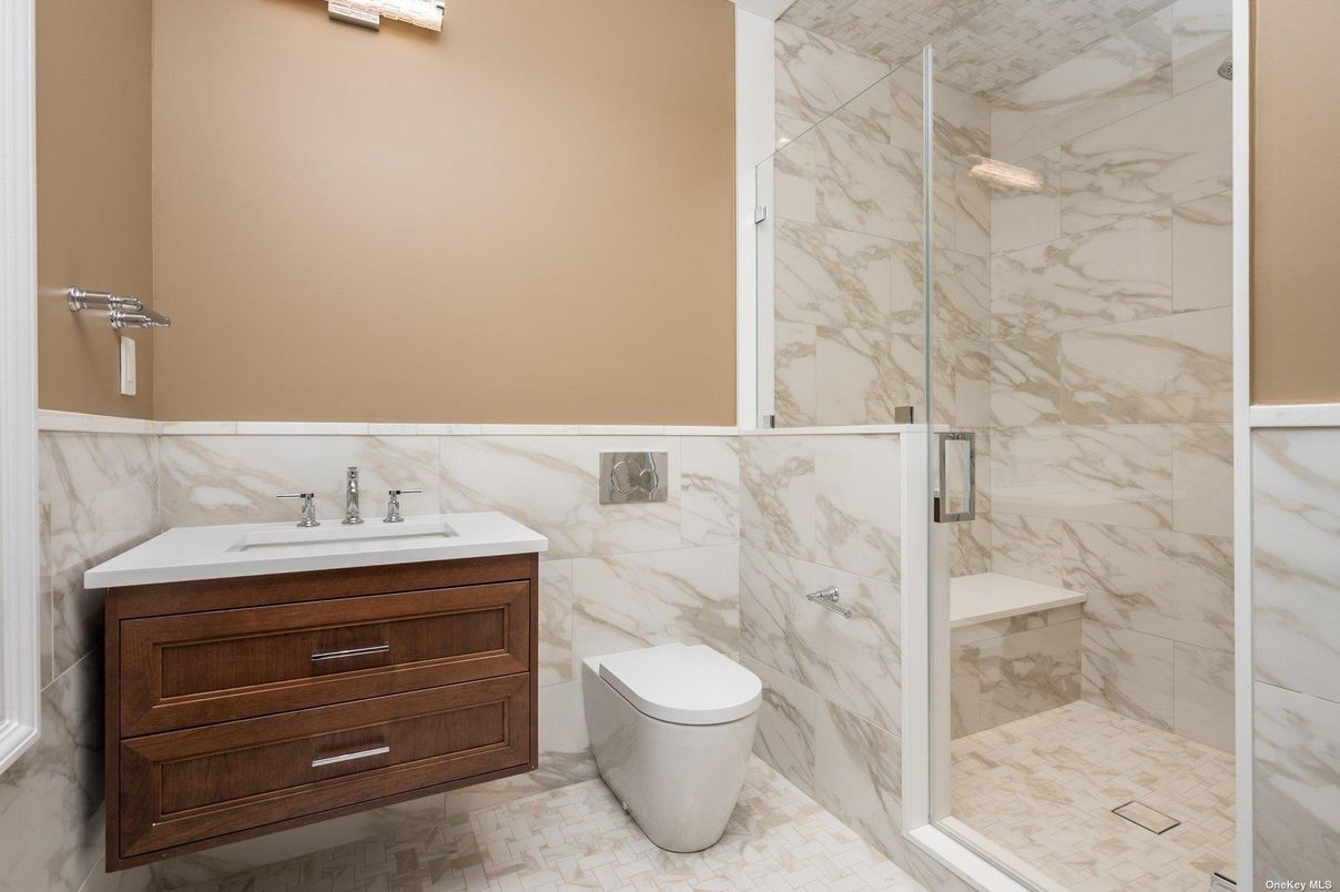 Bathroom, Glass Shower, Interior, Marble Walls