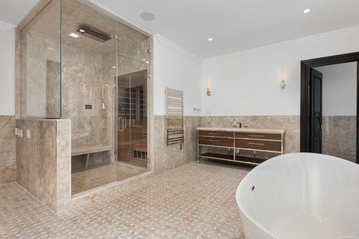 Bathroom, Dual Sink Vanities, Free Standing Baths, Glass Shower, Interior, Recessed Lighting