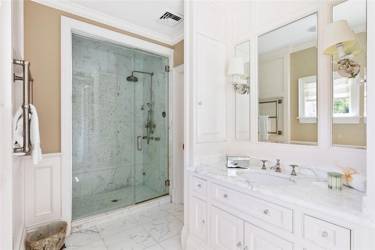 Bathroom, Glass Shower, Interior, Marble, Marble Walls