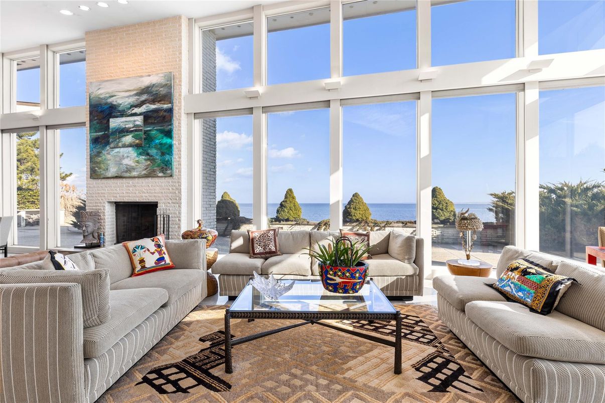 Fireplace, Interior, Living room, Sun Room, Water, Wood Texture Flooring