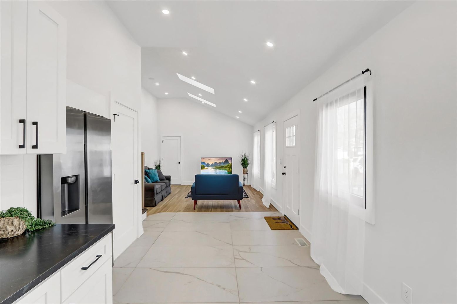 Interior, Marble, Recessed Lighting, Wood Texture Flooring