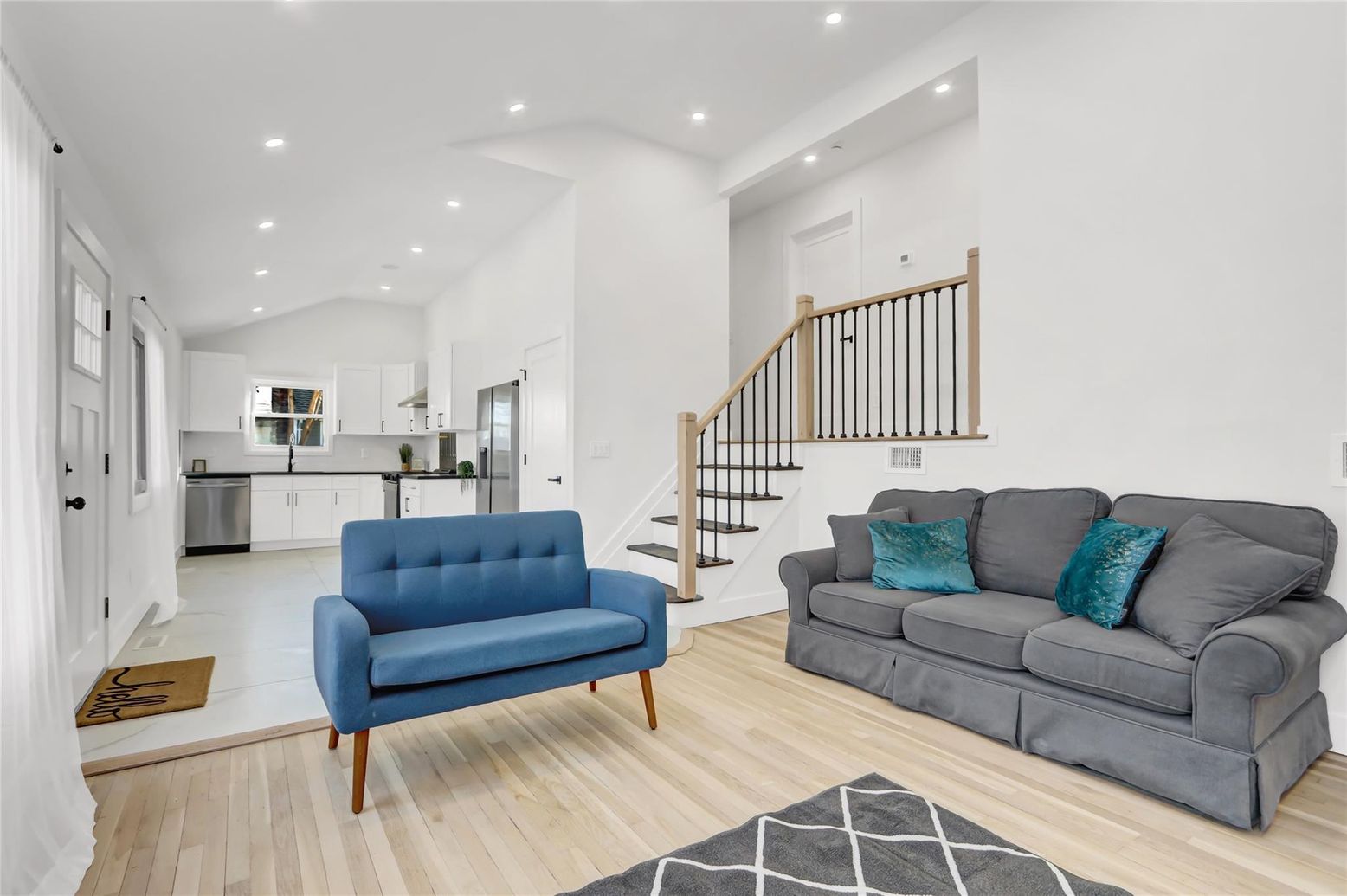 Interior, Kitchen, Living room, Recessed Lighting, Stainless Steel Appliances, Wood Texture Flooring