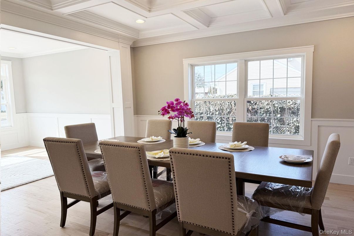 Dining room, Interior, Recessed Lighting, Wood Texture Flooring