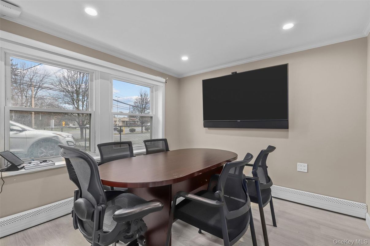 Dining room, Interior, Recessed Lighting, Wood Texture Flooring